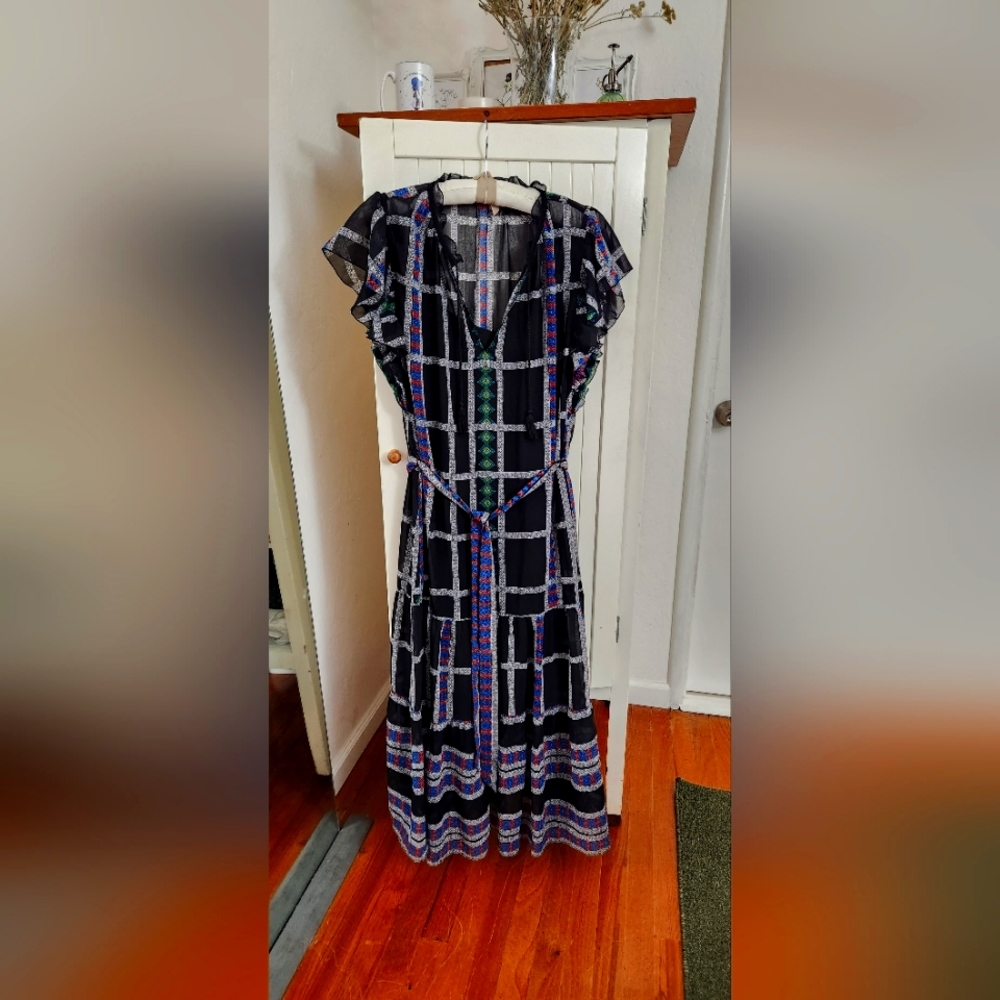 Black dress, ankle length, large, layered, Gap